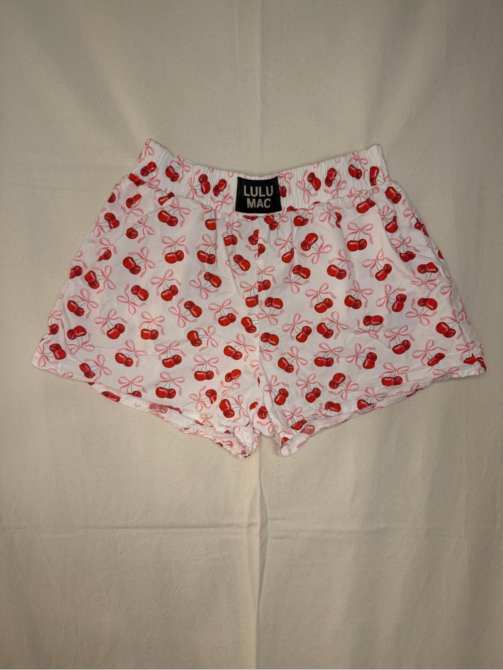 3/$20 LULU MAC White Cherry-Print Lounge Shorts 100% Cotton